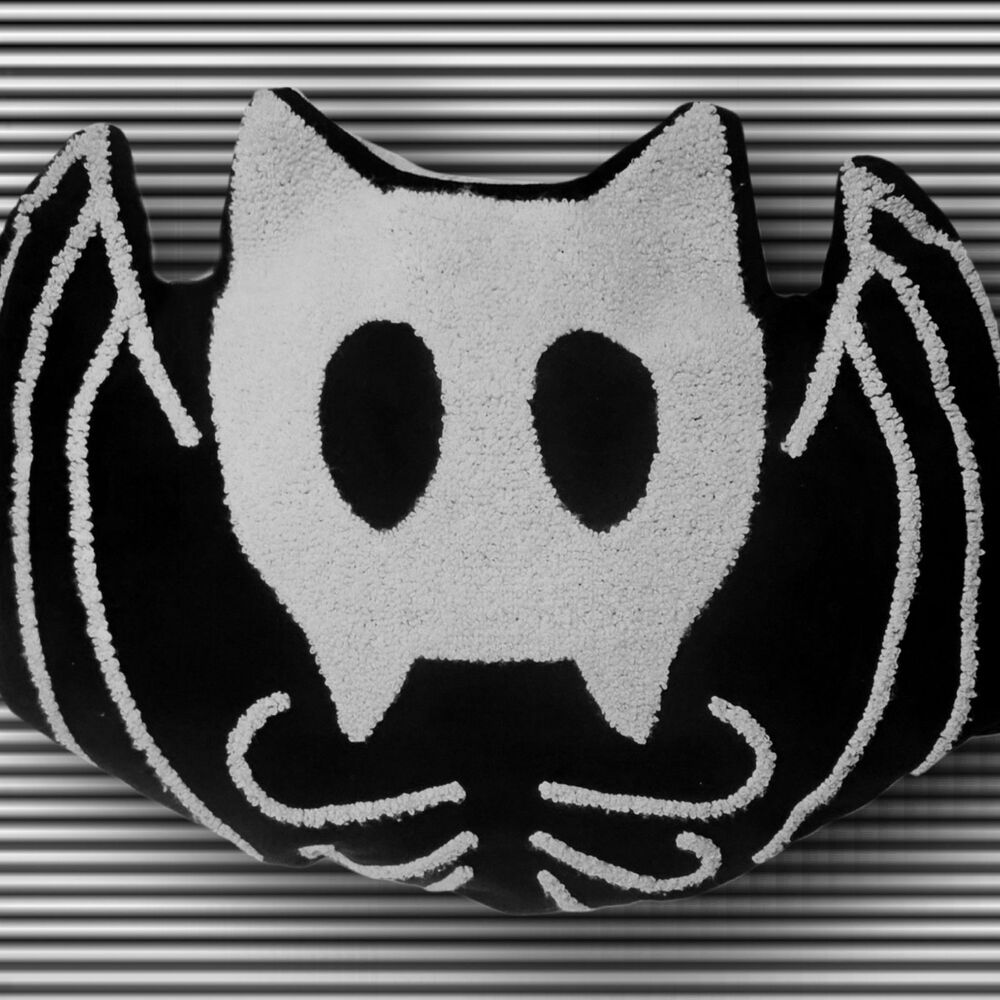 Spooky Goth Skeleton Bat Plush Pillow Velvet Stuffy Halloween Decor